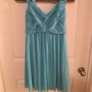 David’s Bridal Short Bridesmaids Dress Blue